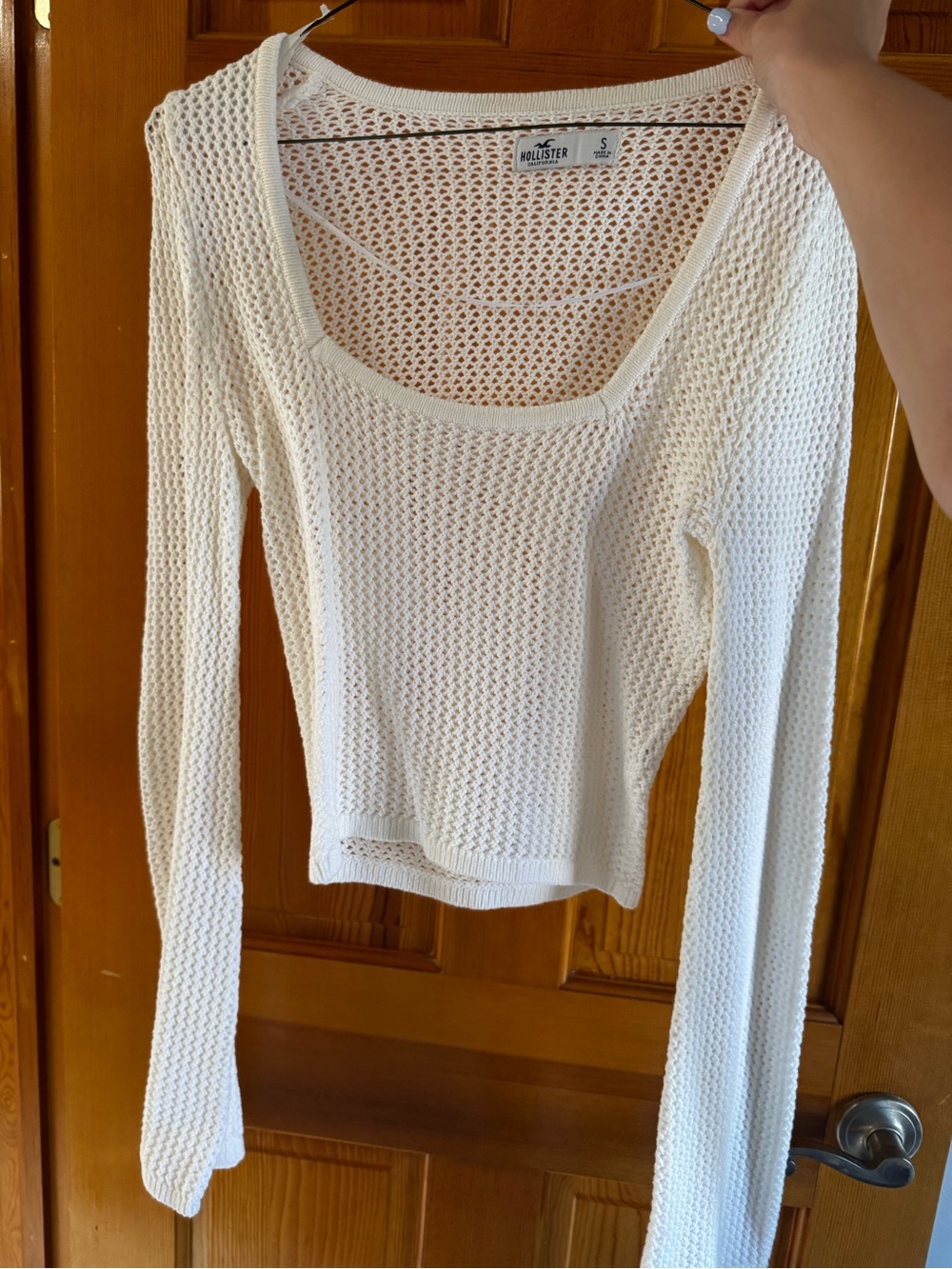 Hollister White Open-Weave Crochet Long Sleeve Top